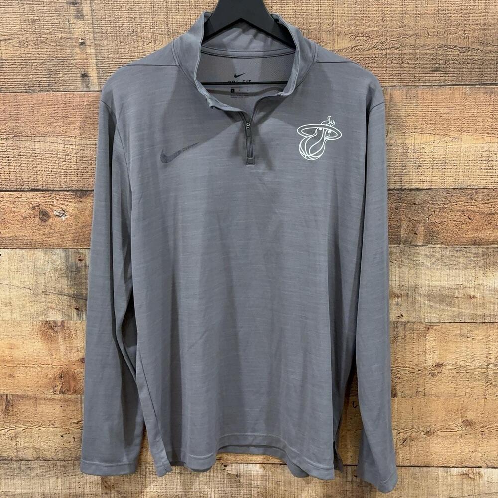 Miami Heat Shirt Mens Large Gray NBA Basketball Nike Dri-FIT 1/4 Zip Pullover